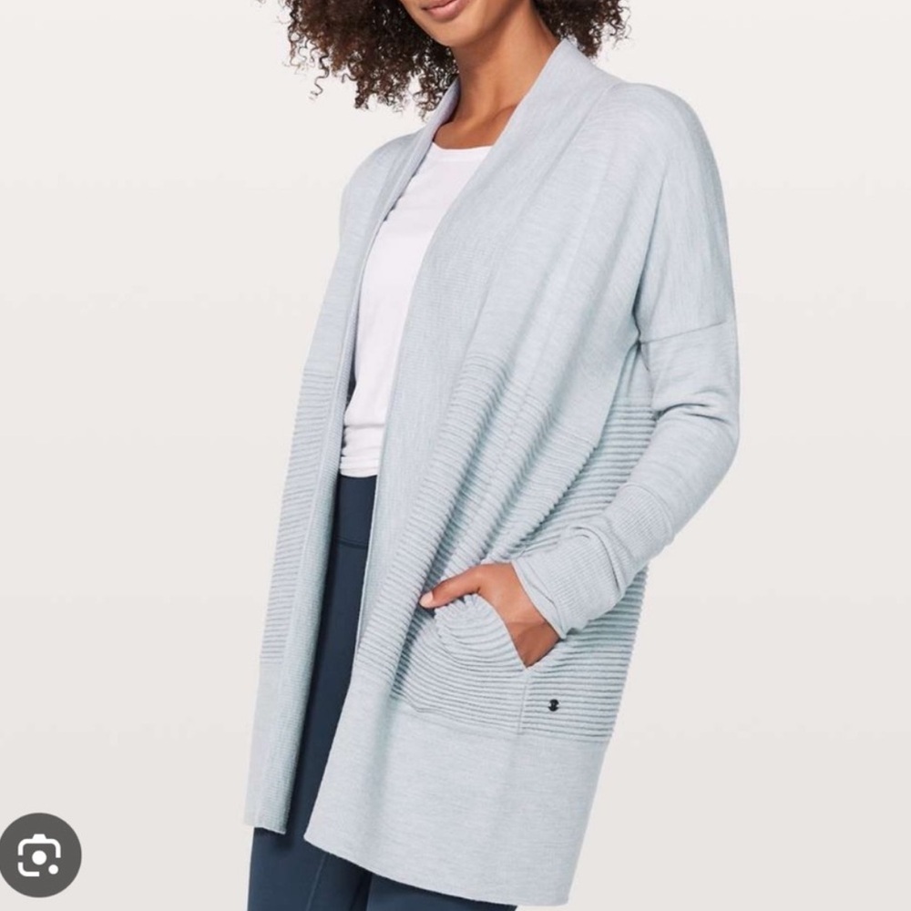 Lululemon Athletica Sit In Lotus Wrap II Heathered Chambray Wool Cardigan